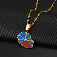 Anniyo France Reunion Island Map Flag Pendant Necklaces Stainless Steel Jewelry #512162
