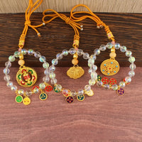 Gold Foil Car Mirror Dangle Pendant Lucky Lock Five Paths Wealth Goddess Mobile Phone Chain Beads Ornaments Hangings Decor