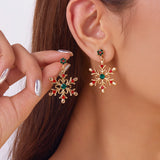 Delicate Multicolor Christmas Snowflake Stud Earrings for Women Zircon Pearl Dangle Piercing Earrings Girl New Year Party Gifts