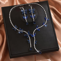 Women's fashionable butterfly tassel zircon necklace earring jewelry set, with a light luxury design and a high-end feel