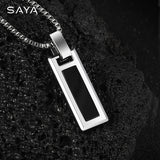 Necklace for Men Natural Turquoise Pendant High end Trendy Brand Tungsten Black Agate Fashion Versatile，Engraving