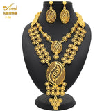ANIID New Indian 24K Gold Color Long Necklace Set Nigerian Party Bridal Wedding Ethiopian Luxury Dubai Jewelry Wholesale Gifts