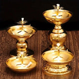Ghee Lamp Holder Oil Lamp Dish Dimmable Buddhist Alloy Butter Lamp Holder for Living Room Home Desktop Decoration Ornament