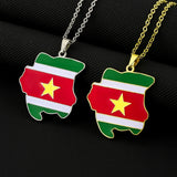 2024 New fashion stainless steel Republic of Suriname map flag necklace for women and men couples ethnic style accessories colla