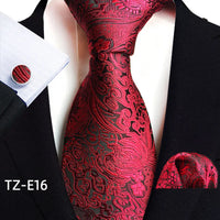 Royal Striped Paisley Ties For Men Luxury 8cm Necktie Pocket Square Cufflinks Gift Set Jacquard Weave Tie Suit Accessories