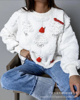 Women Solid Color Loose Pullover Knitted Sweater Autumn Winter New Christmas Sweater Top Women Lantern Sleeve Round Neck Sweater