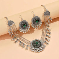 New Rhinestone Jewelry Sets Metal Beads Tassel Multilayer Necklace Earrings Set For Women Bijoux Statement Collar Necklace Set