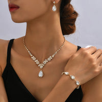 4PC women's fashionable rhinestone water droplet necklace earrings bracelet jewelry set wedding banquet party holiday gift