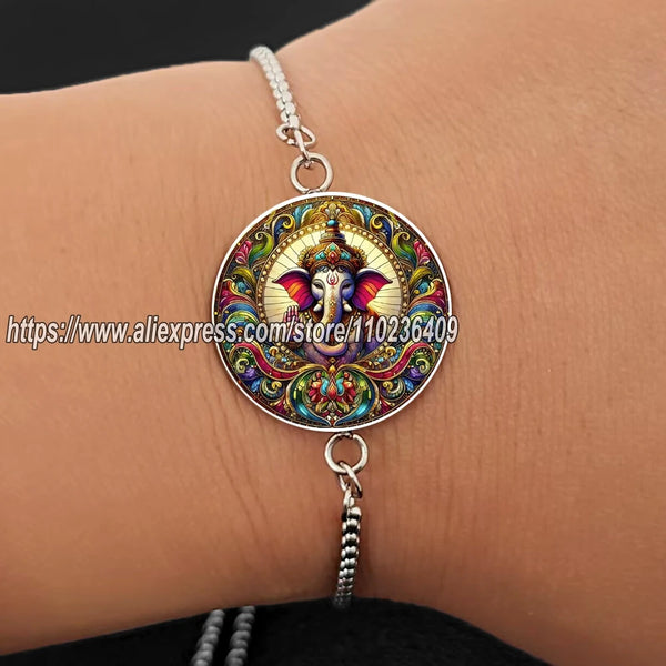 Stainless Steel Lord Ganesh Ganesha Bracelet God of Fortune Bangles Hindu Elephant Buddha Meditation Spiritual Jewelry