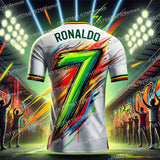 Classic Ronaldo Graffiti Pattern Men's Sports Shirt T-shirt, Breathable And Comfortable Daily Quick Drying Jersey