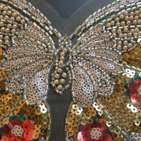 Fashion Luxury beaded sequin embroidery butterfly lace appliques for wedding dresses Rhinestone  applique parches ropa