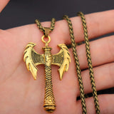 Trendy Retro Crow Prairie Wolf Double Sided Viking Tomahawk Pendant Necklace Charm Men's Necklace Metal Accessorie Party Jewelry