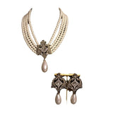 Vintage palace style multi-layer pearl necklace set with gems and diamonds to do old gold choker earrings stud earrings sweater