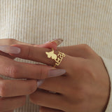 Custom Map Punjabi Name Ring Personalized Arabic Adjustable Gold Stainless Steel Mens Muslim Sikh Jewelry Women Girls Gift