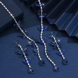 Women's fashionable butterfly tassel zircon necklace earring jewelry set, with a light luxury design and a high-end feel