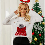 New Design 2025 Winter Women's Christmas Sweaters Full Sleeve O Neck Casual Loose Knitwear Cartoon Print Cute Jumpers Xmas Look