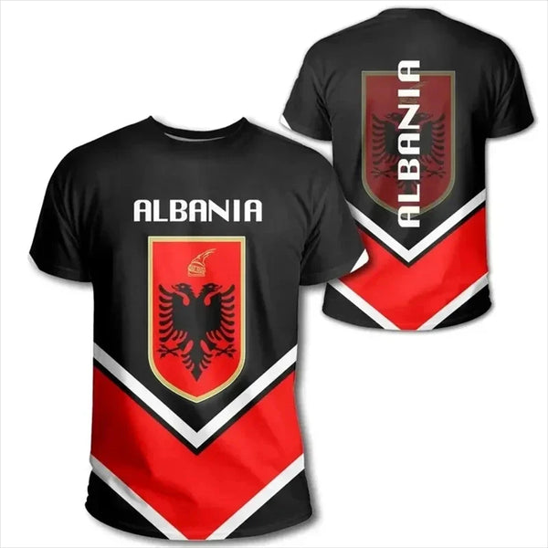 Albania Flag Men's New Summer Short-Sleeved Round Neck Short-Sleeved T-Shirt Breathable Quick-Drying Cool Sports Top