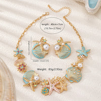 Ocean Starfish Shell Imitation Pearl Earring and Necklace Set for Women Girls Fashion Jewelry Hot Sale Party Gift 2025 New Style