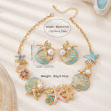 Ocean Starfish Shell Imitation Pearl Earring and Necklace Set for Women Girls Fashion Jewelry Hot Sale Party Gift 2025 New Style