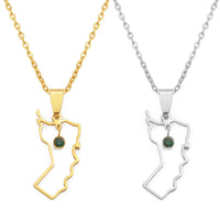 Anniyo The Sultanate of Oman Map Green Stone Pendant Necklaces for Women Girl Omani National Day Jewelry Stainless Steel #324921