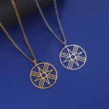 EUEAVAN Assyrian Star Necklace Stainless Steel Sun God Shamash Symbol Pendant Necklaces for Men Protection Amulet Jewelry Gifts