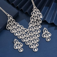 3PC Women's Fashion Zircon Geometric Necklace Earrings Jewelry Set Simple and Versatile Wedding Party Festival Gift-8571
