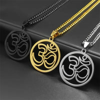 Yoga Lotus Om Symbol Pendant Necklace for Women Men Stainless Steel Gold Color Male Chain Buddhist Jewelry collar 8415-QKC