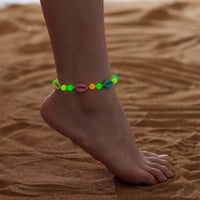 Luminous Acrylic Shell Beaded Anklets For Women Men Adjustable Woven Rope Ankle Bracelet Beach Foot Chain Jewelry Accessories