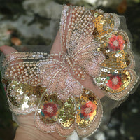 Fashion Luxury beaded sequin embroidery butterfly lace appliques for wedding dresses Rhinestone  applique parches ropa