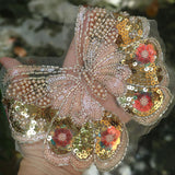 Fashion Luxury beaded sequin embroidery butterfly lace appliques for wedding dresses Rhinestone  applique parches ropa