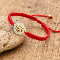 Handmade Red Rope Knots Pave Zircon OM Braided Bracelet Buddhist Lucky Charm Bracelets & Bangles For Women Men Gift