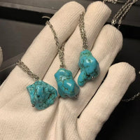 HEYYA STONE  Natural Turquoise Pendant Necklace For Women 925 Silver Plated Simple Fine Jewelry Gemstone Classic Style