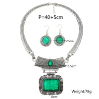 Bohemia Ethnic Vintage Alloy Acrylic Sheet Statement Choker Necklace And Earrings Jewelry Set For Women Party Accessories