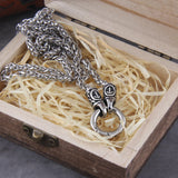 Nordic viking rune with Open Round Clasp pendant necklace stainless steel chain with wood box