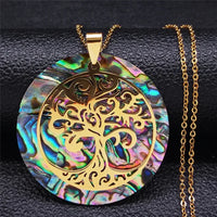 Abalone Shell Paper Stainless Steel Bohemia Tree of Life Necklace Women/Men Gold Color Necklace Jewelry arbre de vie 830