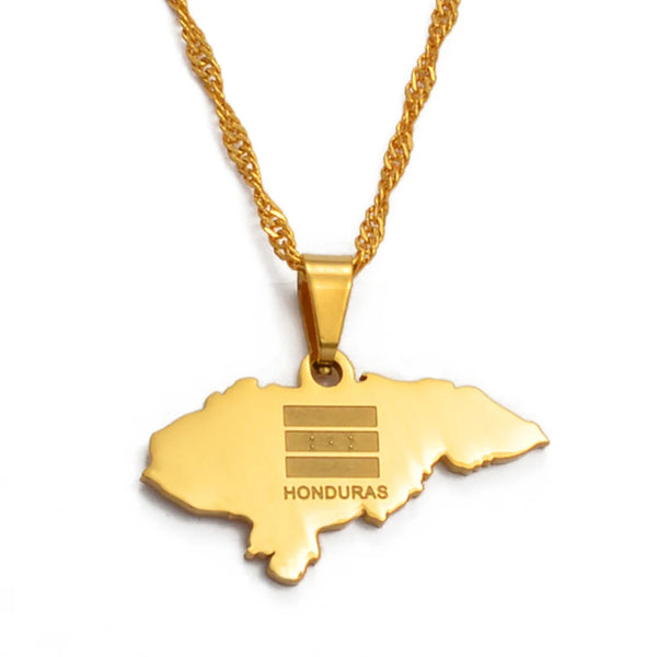 Anniyoc Honduras Map Flag Pendant Necklaces for Women Gold Color Charm Maps Jewelry Patriotic Bests #017421