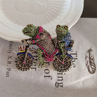 vintage jewelry retro heavy diamond frog prince bicycle brooch women accessories pin