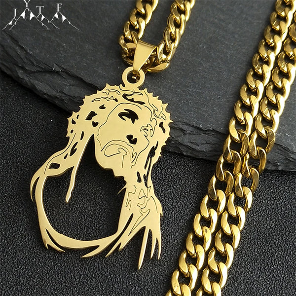 Crown of Thorns Jesus Goddess Necklace for Women Men Stainless Steel Gold Color Hip Hop Long Chain Necklaces Jewelry N3318S05