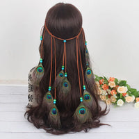 Fashion Boho Style Feather Headband Hairpiece Beads Feather Headdress Handmade Girls Hair Accessories High Quality