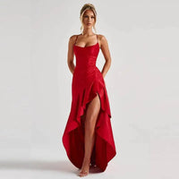 Sexy Satin Club Evening Party Dresses 2025 Summer Women Clothing Elegant Ruffle Irregular Backless Bandage Long Maxi Dress