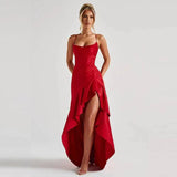 Sexy Satin Club Evening Party Dresses 2025 Summer Women Clothing Elegant Ruffle Irregular Backless Bandage Long Maxi Dress
