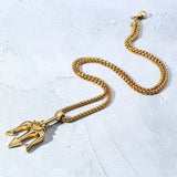 Stainless Steel Trident Pendant Necklace For Men Hip Hop Punk Style Boy Gifts Gold Color 60mm Chain Fahion Jewelry Wholesale
