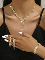 4-piece Wedding Season WOMEN'S High-end Claw Chain Necklace with Earrings and Bracelet Set, Banquet and Party Accessories