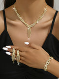4-piece Wedding Season WOMEN'S High-end Claw Chain Necklace with Earrings and Bracelet Set, Banquet and Party Accessories
