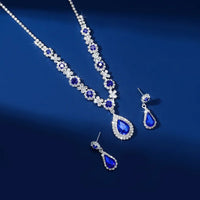 FYUAN Luxury Red Green Blue Black Pink Crystal Necklace Earrings For Women Water Drop Pendant Wedding Bride Jewelry Sets