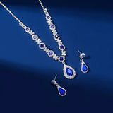 FYUAN Luxury Red Green Blue Black Pink Crystal Necklace Earrings For Women Water Drop Pendant Wedding Bride Jewelry Sets
