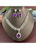 A set of women's jewelry set inlaid with rhinestones, fashionable, elegant and luxurious, suitable for parties and banquets