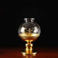 Golden Oil Lamp For Buddha With Glass Windproof Cover,Metal Buddhist Lantern Burner,Religious Candlestick Item