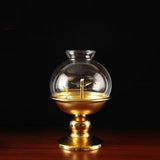 Golden Oil Lamp For Buddha With Glass Windproof Cover,Metal Buddhist Lantern Burner,Religious Candlestick Item