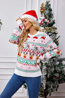Round Neck Sweet Spell Color Knit Sweater,Women's Autumn and Winter New Christma Pullover Long Sleeve Jacquard Christmas Sweater